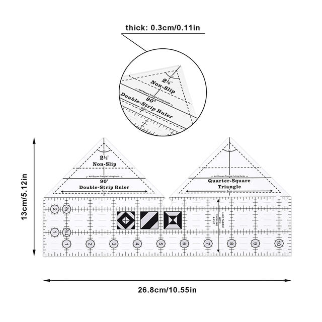 90 Degree Double Strip Quilt Ruler, 10 Inch Acrylic Quilting Triangle  Rulers, Non-Slip Quilting Rulers and Templates - AliExpress